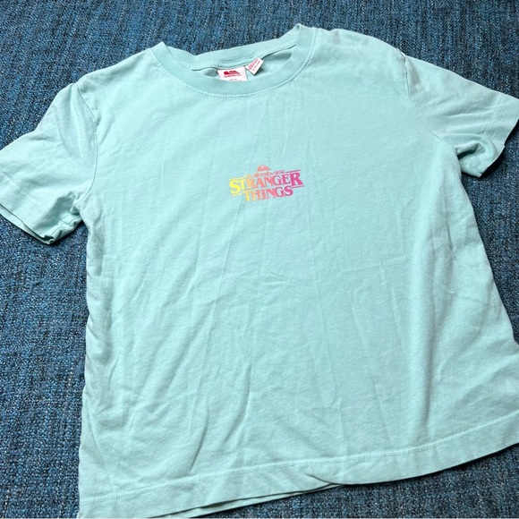 Quicksilver x Strangers Things Short Sleeve Graphic T-Shirt in Teal Blue Neon - Picture 3 of 6